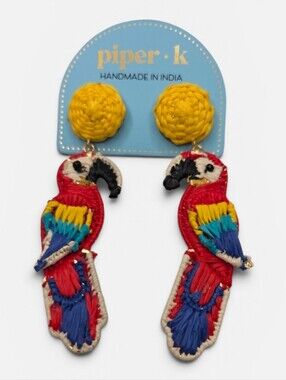 💕▪️Piper K ▪️Colorful Parrot Raffia Drop Earrings